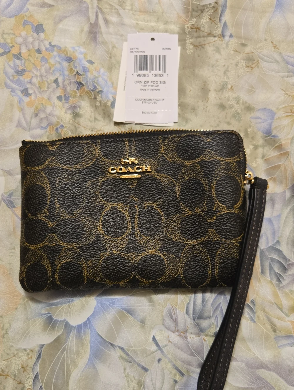 Coach Brown Signature Zip Wristlet